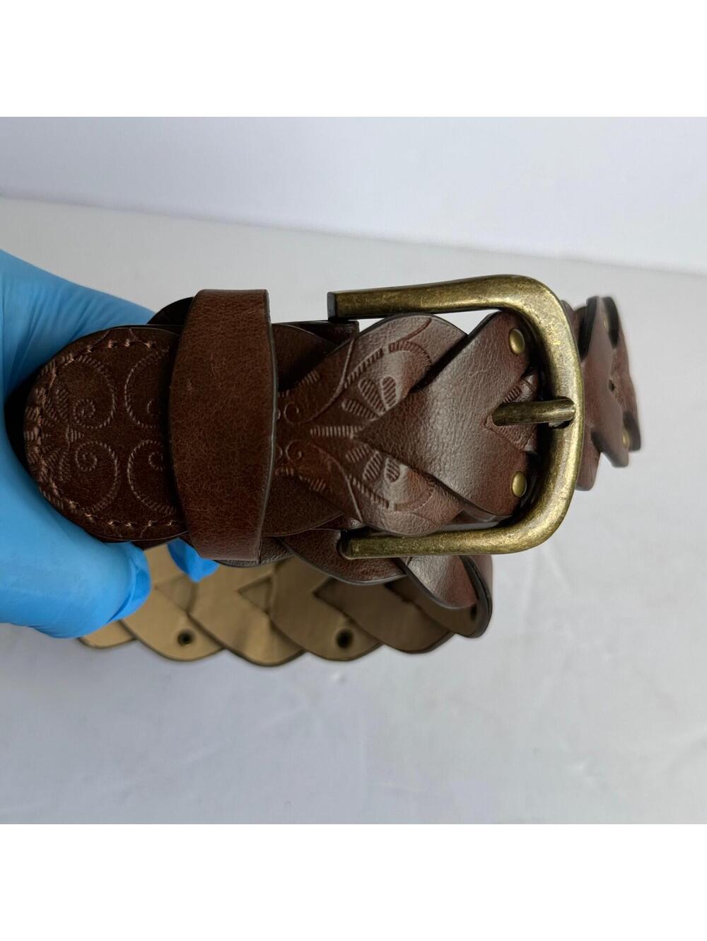 Kohl's Brown Braided Embossed Belt Women's Size 1X Antique Brass Buckle - Picture 2 of 6